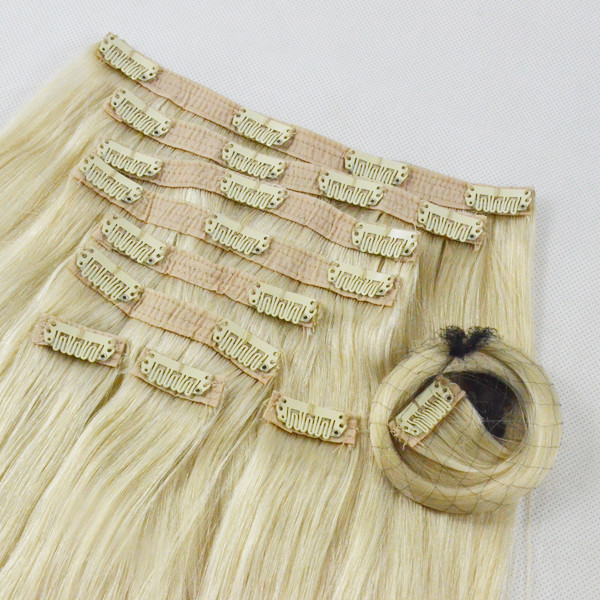Cheap clip on human hair extensions wholesale fashion style 613 color top quality virgin human hair 